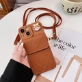 Brown quilted leather phone case with card holder and cute cartoon girl accessory - Brown / iPhone 7/8/SE 2020