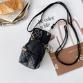 Detail of black quilted mini purse and crossbody leather strap for smartphone case - Black / iPhone 7/8/SE 2020