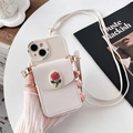 Detail showing cream iPhone case with 3D rose wallet and adjustable crossbody strap - Apricot / iPhone 7/8/SE 2020