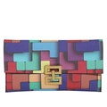 Pochette a busta patchwork geometrica colorata con fibbia in metallo dorato - Multicolore