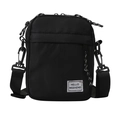Minimalistische zwarte nylon crossbody tas met HELLO WEEKEND tekst en geweven schouderband - Zwart