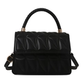 Borsa a tracolla classica in pelle PU nera trapuntata con finiture dorate e manico - Nero