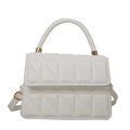 Borsa bianca trapuntata con trama geometrica, manico intrecciato e dettagli dorati - Bianco