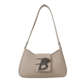 Chic beige baguette bag with silver B-logo and wing detail in minimalist design - White