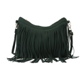 Dark green bohemian fringe crossbody bag with long tassels and gold-tone hardware - Dark Green