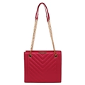 Borsa a tracolla trapuntata magenta con catena dorata e cuciture a V - Rosa Rossa