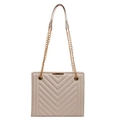Quilted crossbody bag with gold chain strap in elegant beige leather finish - Off-white