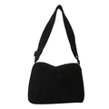 Fashionable black corduroy rectangular crossbody shoulder bag with adjustable strap - Black