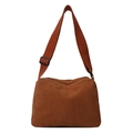 Brown corduroy crossbody tote bag with adjustable wide shoulder strap for women - Brown