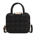 Classic black quilted shoulder bag with gold hardware and top handle on white background - Black