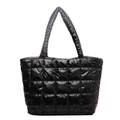 Bolso tote acolchado negro de gran capacidad con acabado brillante y asas acolchadas - Negro