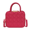 Magenta quilted crossbody bag with geometric patterns and gold metal bar detail - Rose Red
