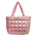 Bolso tote acolchado rosa de nailon brillante con cómodas asas acolchadas suave - Rosa