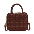 Quilted crossbody handbag in dark brown PU leather with golden metal bar and dual handles - Coffee