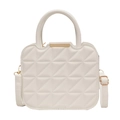 Chic white quilted crossbody handbag with geometric texture and golden metal accents - Off-white