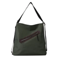 Grand sac fourre-tout vert forêt avec poche zippée oblique et garniture en similicuir - Avec Ornement / Vert