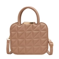 Borsa a mano quadrata trapuntata color nude con finiture dorate e tracolla - Cachi