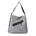 Grand sac cabas gris minimaliste en nylon avec bordure brune et bandoulière noire - Avec Ornement / Gris