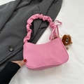 Pink nylon baguette bag with butterfly embroidery and ruched handle detail - With Pendant / Rose Pink
