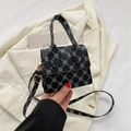 Mini black crossbody bag with white geometric patterns and adjustable shoulder strap - Black