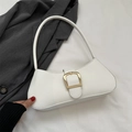 Bolso bajo el brazo minimalista en cuero blanco con elegante hebilla cuadrada dorada - Blanco
