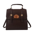 Mochila de cuero PU marrón oscuro con solapa vintage y parche bordado de cachorrito - Marrón