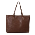 Brown woven texture tote bag with minimalist retro design and large capacity for women - Brown
