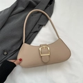 Bolso de hombro minimalista color albaricoque con hebilla dorada para mujer - Caqui