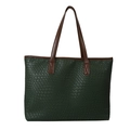 Classic green woven tote bag with brown leather handles and large storage capacity - Green