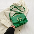 Vibrant green textured square handbag with golden metal clasp and adjustable strap - Green