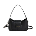 Borsa sottobraccio minimalista in pelle nera opaca con logo dorato e tracolla regolabile - Nero