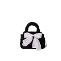 Bolso de peluche negro con gran lazo de organza blanco y correa de cadena de perlas - Negro