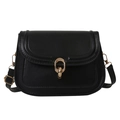 Classic black saddle bag for women with golden buckle and sleek leather texture - Black