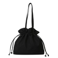 Bolso de hombro negro minimalista con cierre de cordón y gran capacidad de almacenamiento - Negro
