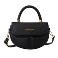 Minimalist black crescent shoulder bag with golden hardware and adjustable crossbody strap - Black
