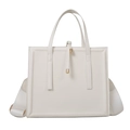 Bolso tote cuadrado de cuero blanco con asas dobles y correa ancha ajustable - Blanco