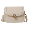 Classic cream white saddle crossbody bag with golden hardware and textured leather finish - White