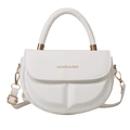 White semi-circular crossbody saddle bag with pleated texture and gold hardware - White
