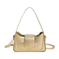 Golden glossy minimalist shoulder bag with dual straps and metallic logo detail - Champagne