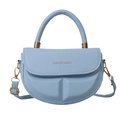 Minimalist light blue crossbody saddle bag with 3D block texture and golden hardware - Blue