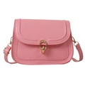 Pink faux leather crossbody bag for women with gold oval metal buckle and flap closure - Pink