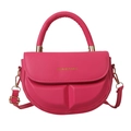 Minimalist bright pink crescent shoulder bag with golden hardware and fashion logo - Rose Pink