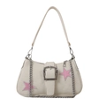 Sac bandoulière en toile beige style Y2K avec étoiles roses et chaîne métallique - Blanc