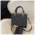 Minimalist black square handbag with stitching and golden buckle detail for women - Black