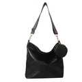 Large capacity black faux leather hobo tote with vintage embroidered wide strap and mini pouch - Black