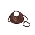 Brown woven crescent handbag with top handle and adjustable crossbody strap for women - Brown