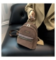 Brown corduroy mini backpack with front zip pocket and fashion logo detail - Coffee