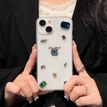 Funda transparente para iPhone con pedrería de colores y texto Diamonds dorado - Pegamento Transparente - Gemas de Colores / iPhone 15 Pro Max