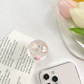Sparkly glitter phone socket grip with strawberry and butterfly inside transparent resin - Starry Strawberry Butterfly - Pink Daisy