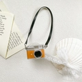 Macro shot of retro orange leather camera phone stand with realistic lens and lanyard - Transparent Bracket-Leather Camera-Orange